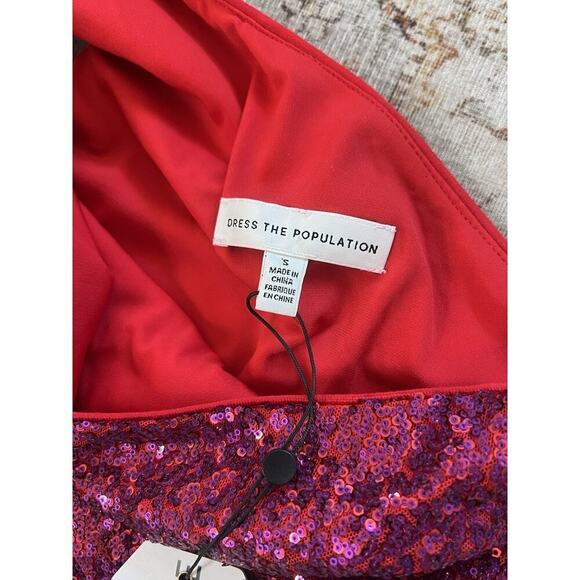 Dress The Population Martine Sequin One Shoulder Dress in Fuchsia Size S NWT - Picture 5 of 15